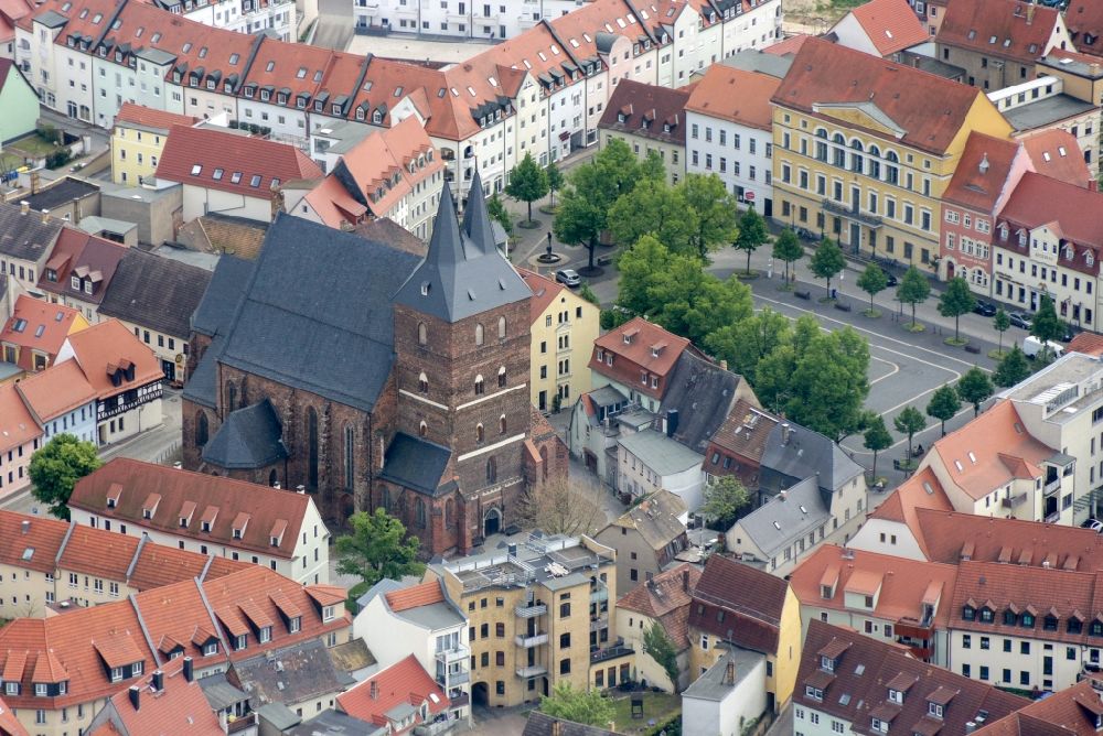 Delitzsch from the bird's eye view: Church building in Delitzsch in the state Saxony