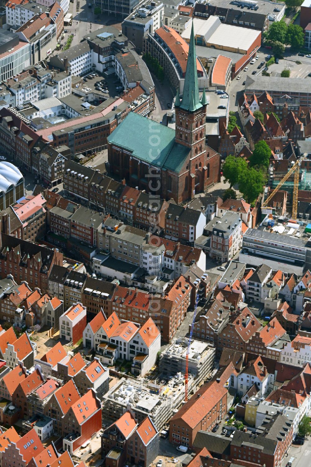 Lübeck from above - Church building in St. Petri Kirche Old Town- center of downtown in Luebeck in the state Schleswig-Holstein, Germany