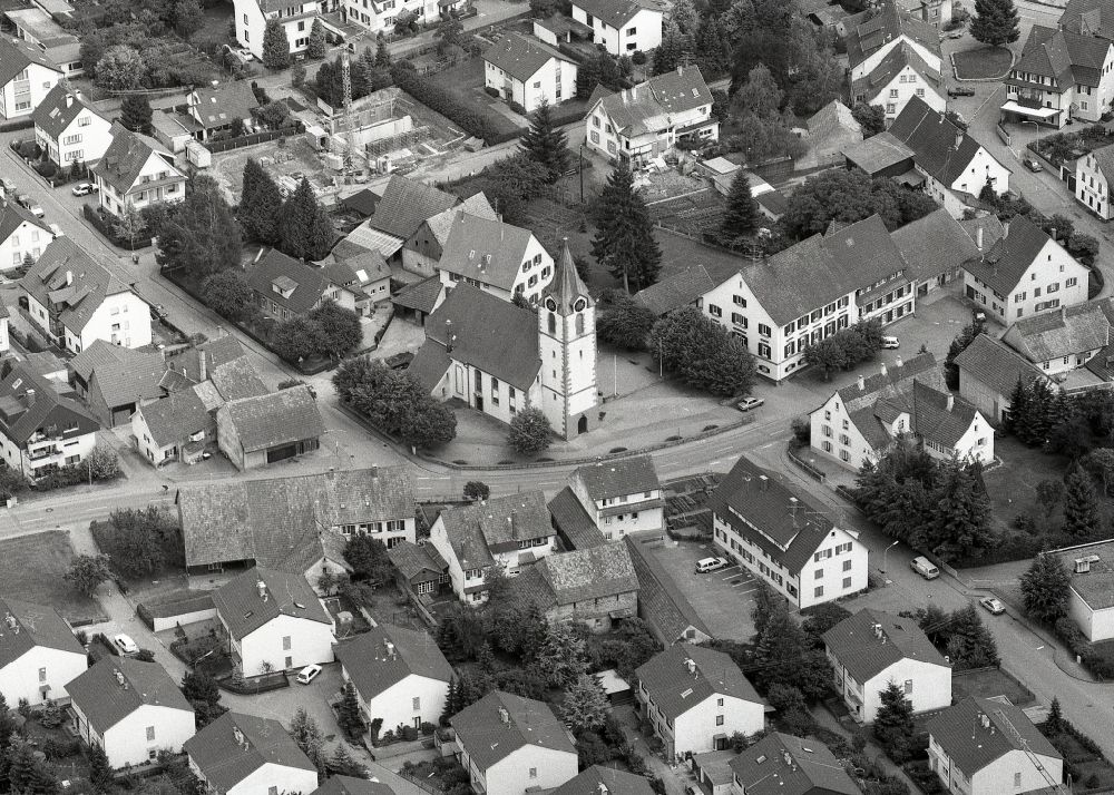 Steinen from above - Church building Petruskirche in Steinen in the state Baden-Wuerttemberg, Germany