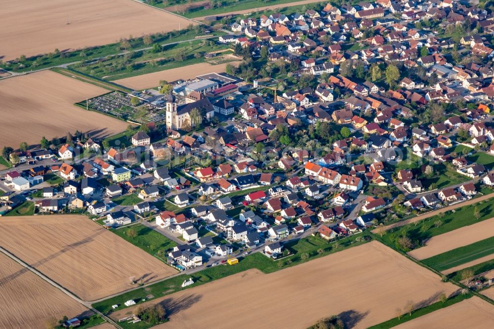 Kappel-Grafenhausen from the bird's eye view: Church building of St. Cyprian and Justina in the village of in Kappel-Grafenhausen in the state Baden-Wuerttemberg, Germany