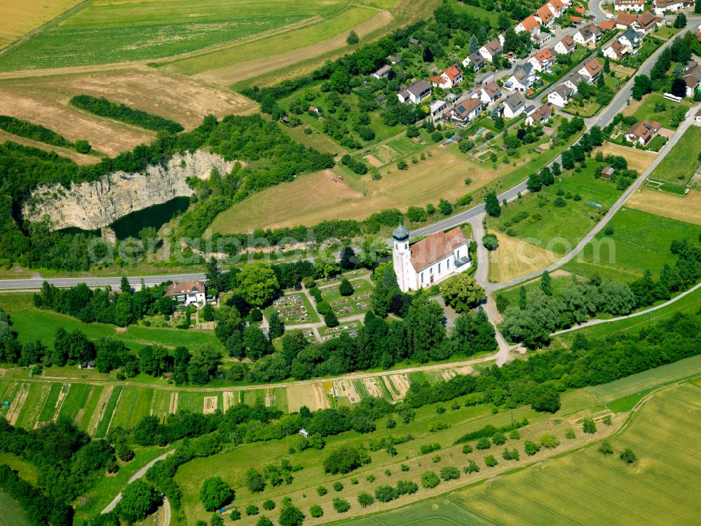 Ammerbuch from above - Churches building the chapel of Poltringen in Ammerbuch in the state Baden-Wuerttemberg
