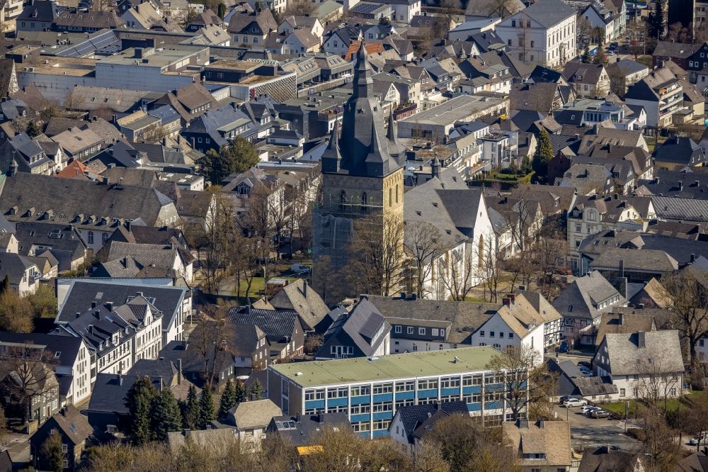 Aerial image Brilon - Church building Probsteikirche Schulstrasse in Brilon at Sauerland in the state North Rhine-Westphalia, Germany