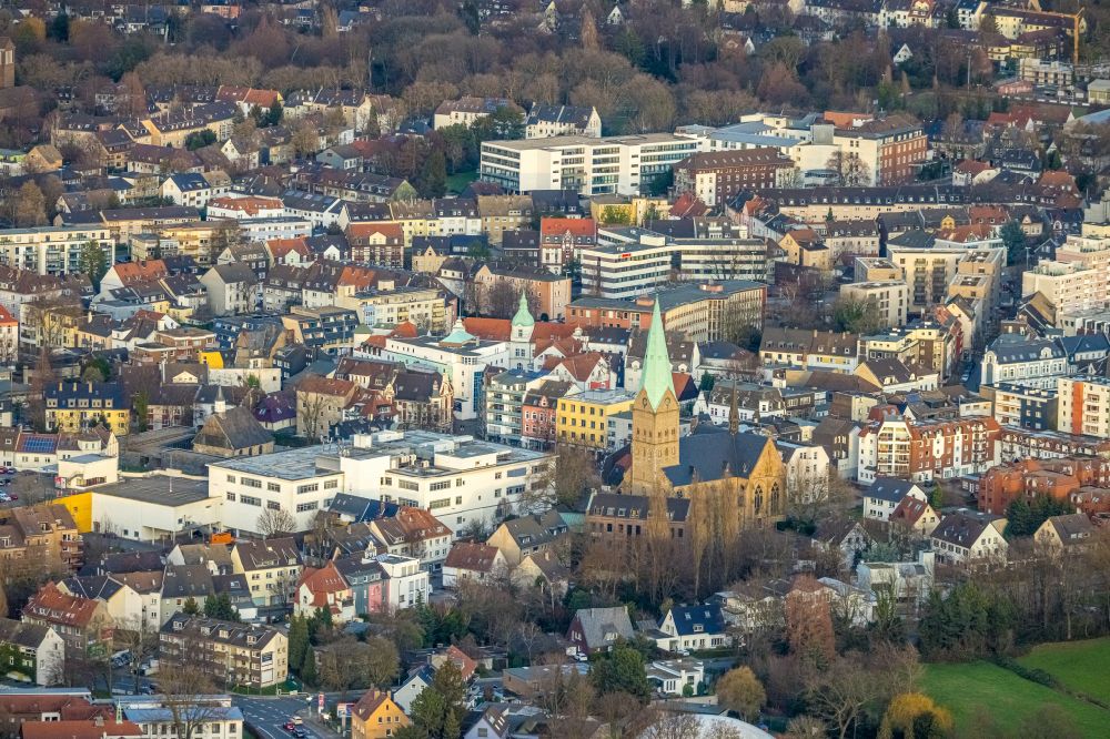 Aerial image Bochum - Church building of Propstei St. Gertrud von Brabant Auf of Kirchenburg in Bochum in the state North Rhine-Westphalia, Germany