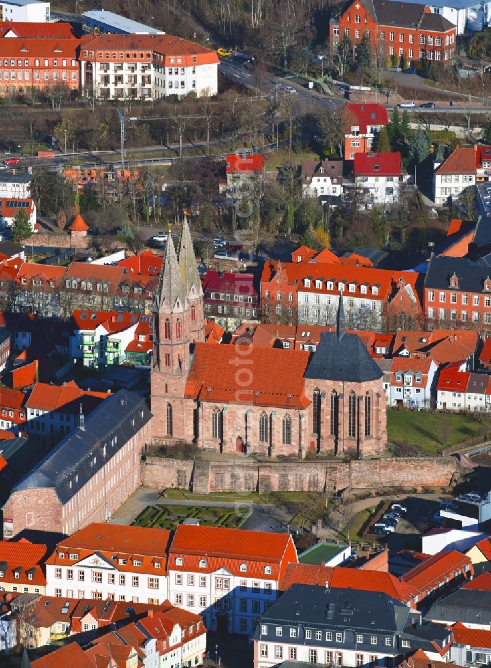 Aerial image Heilbad Heiligenstadt - Church building in Propsteikirche St. Marien Old Town- center of downtown in Heilbad Heiligenstadt in the state Thuringia, Germany