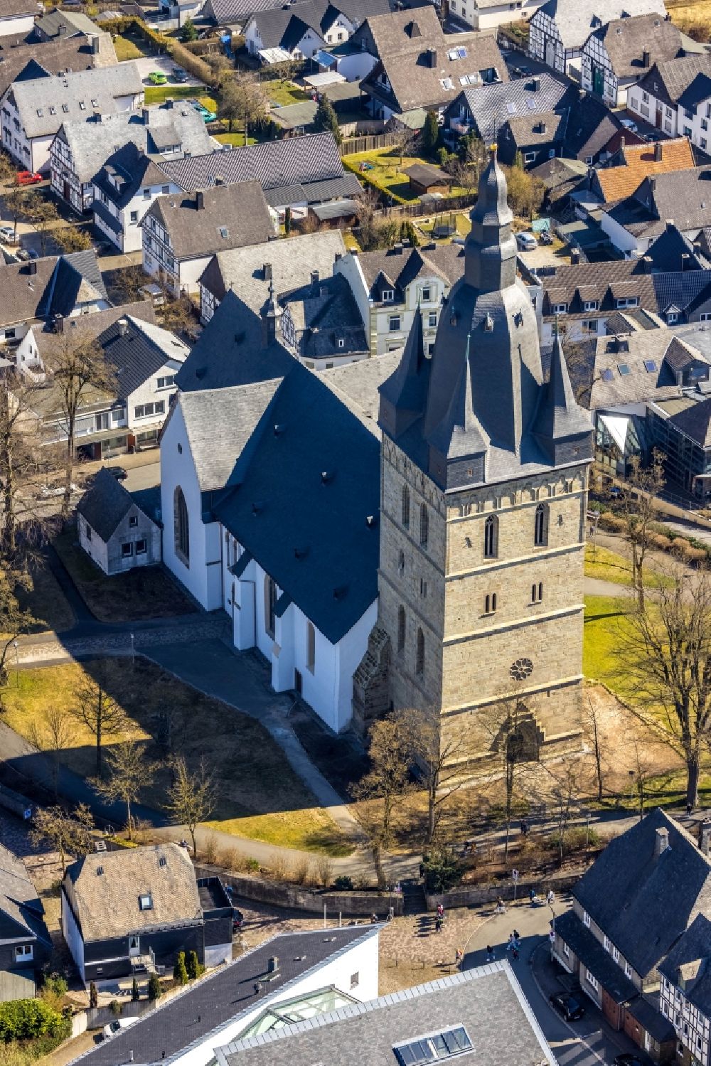 Aerial image Brilon - church buildings of the Propstei church Saint Peter and Andreas in Brilon in the federal state North Rhine-Westphalia