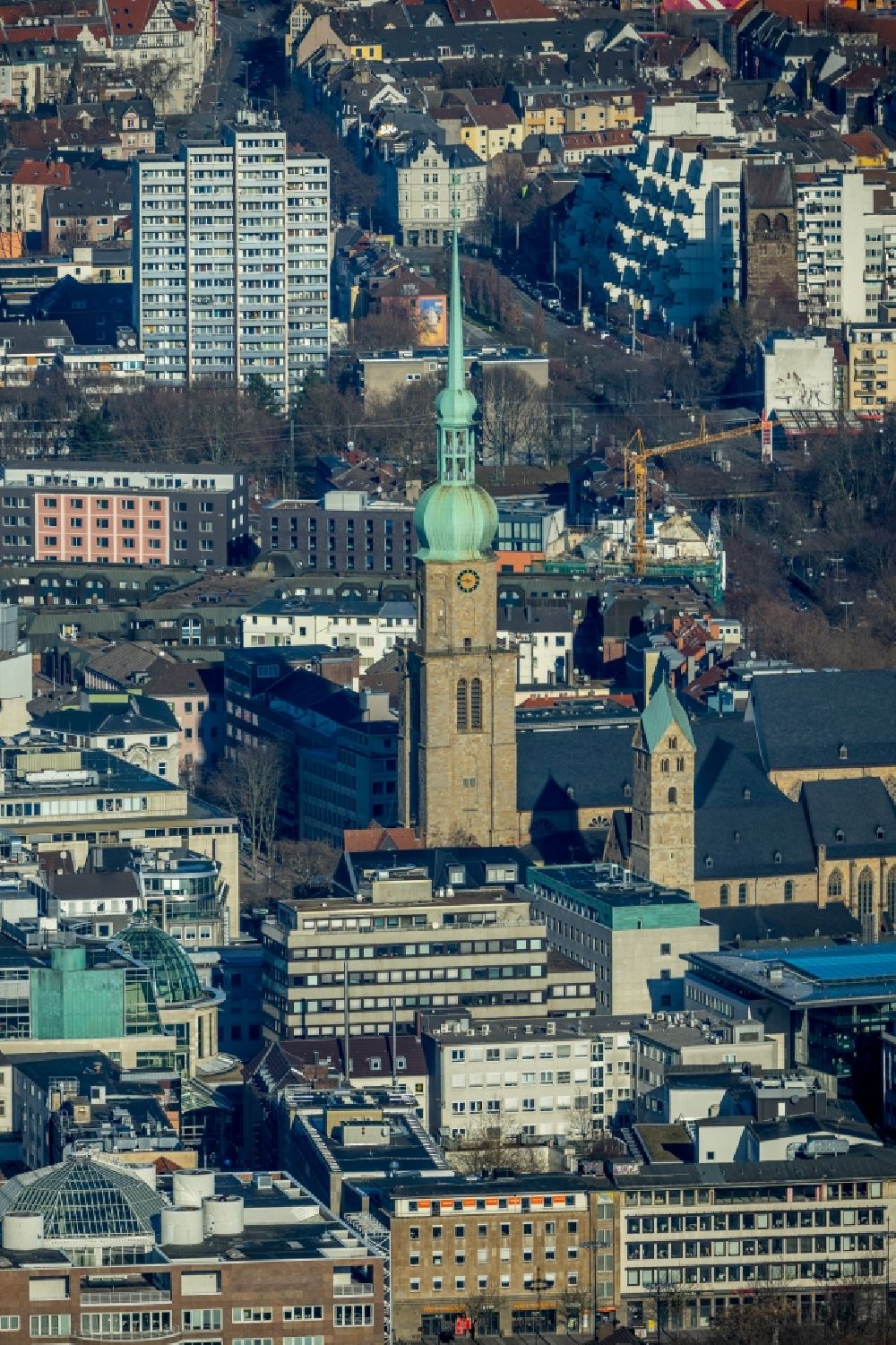 Dortmund from above - Church building St. Reinoldi in Dortmund in the state North Rhine-Westphalia, Germany