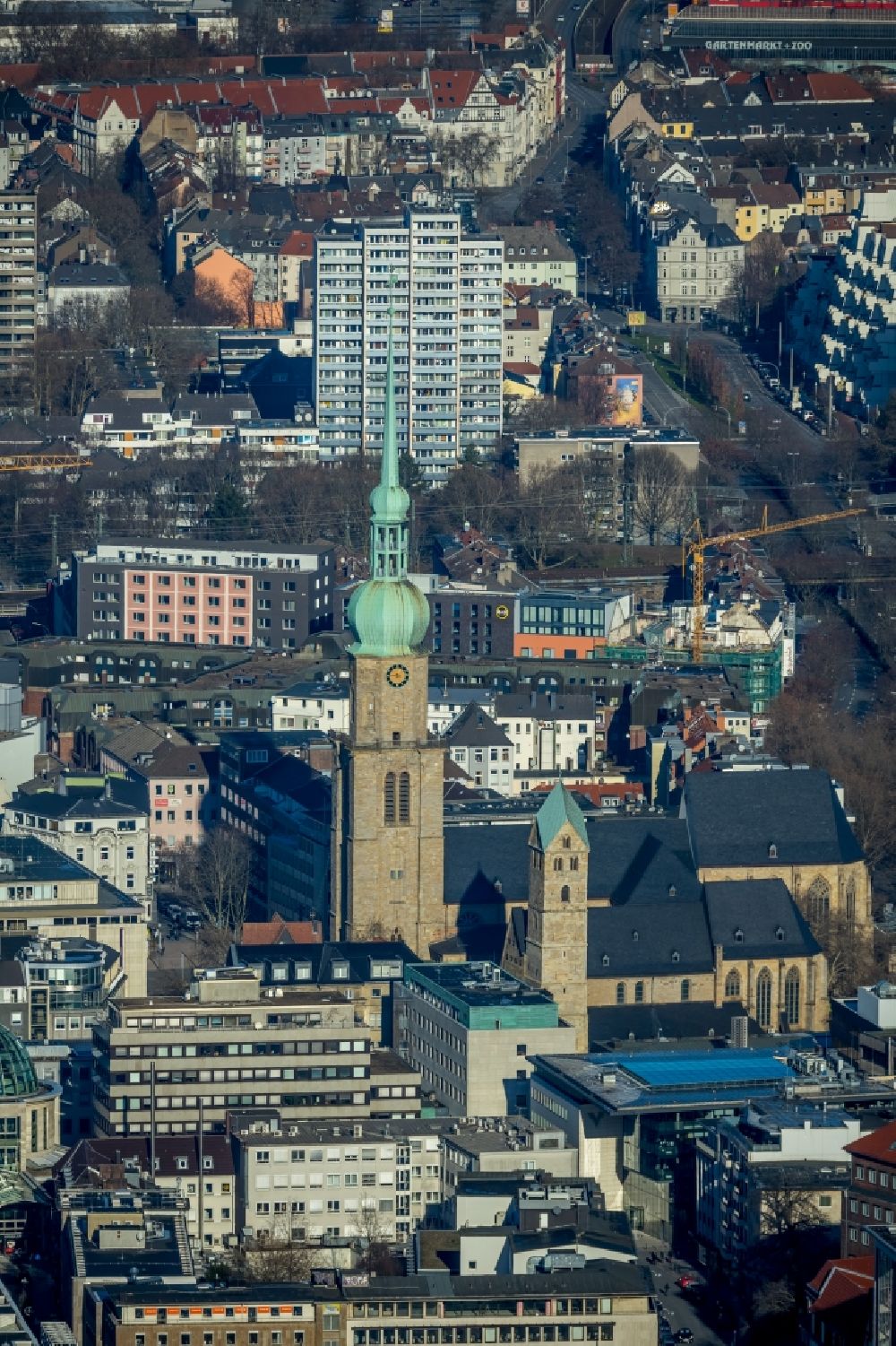 Aerial image Dortmund - Church building St. Reinoldi in Dortmund in the state North Rhine-Westphalia, Germany