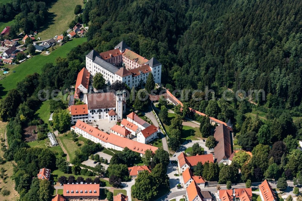 Aerial image Wolfegg - Church building Renaissance Schloss with Pfarr and Stiftskirche St Katharina in Wolfegg in the state Baden-Wurttemberg, Germany