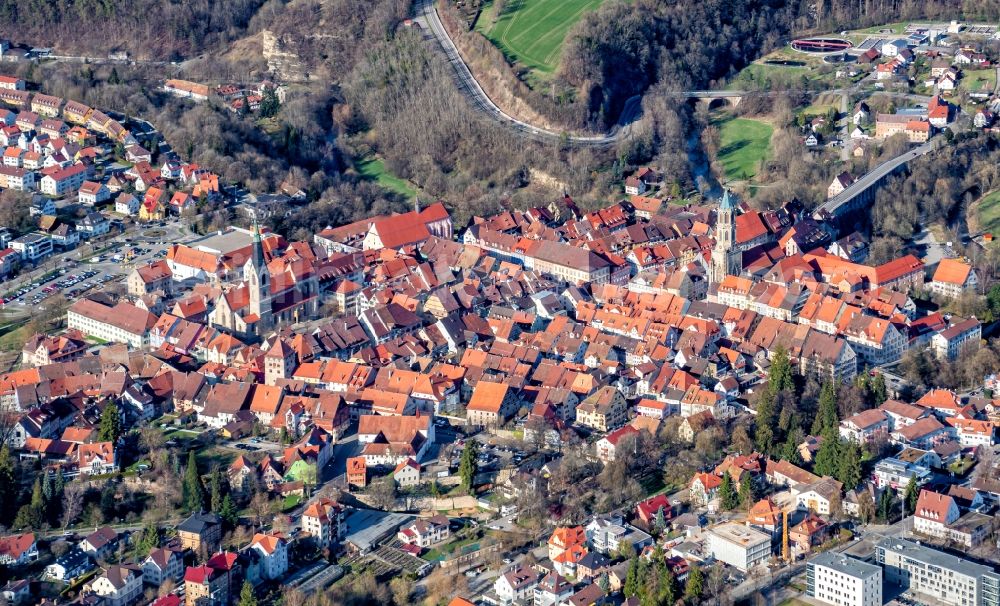 Rottweil from above - Church building in von Rottweil Old Town- center of downtown in Rottweil in the state Baden-Wuerttemberg, Germany