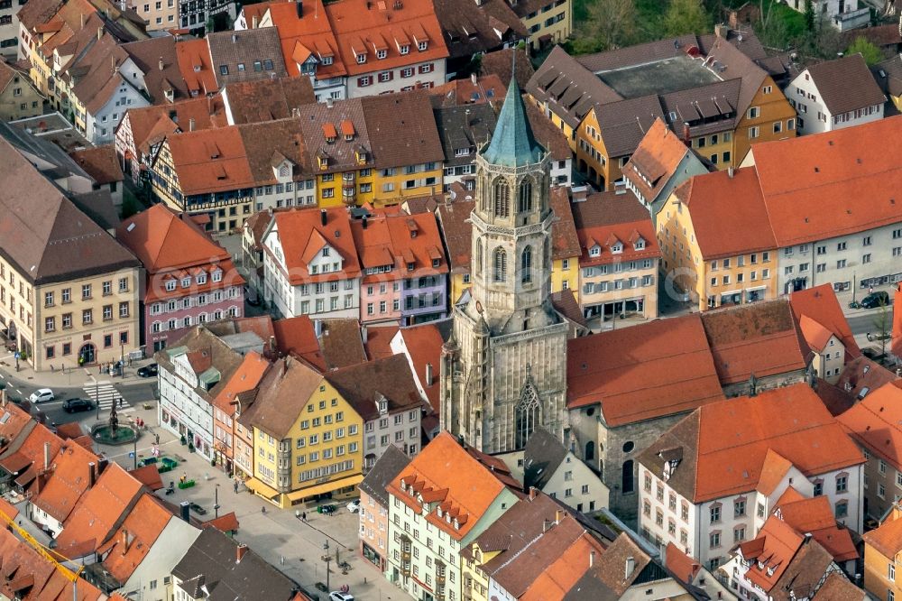 Aerial photograph Rottweil - Church building in von Rottweil Old Town- center of downtown in Rottweil in the state Baden-Wurttemberg, Germany