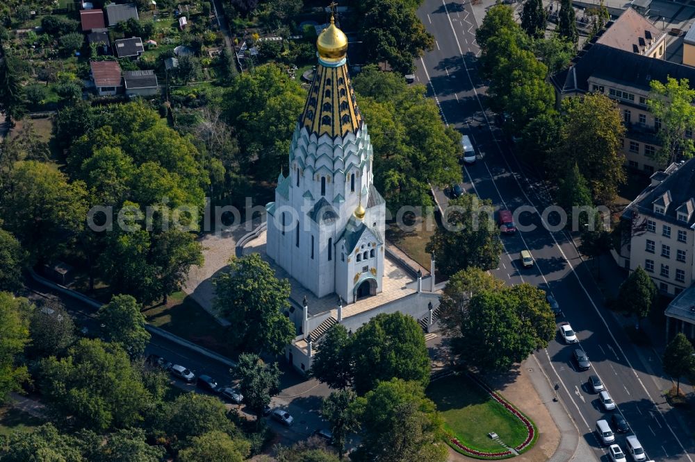 Aerial photograph Leipzig - Church building Russische Gedaechtniskirche on the Semmelweissstrasse in the district Zentrum-Suedost in Leipzig in the state Saxony, Germany