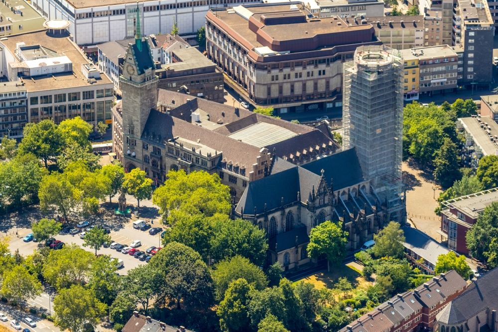 Aerial image Duisburg - Renovation of the church building of Salvator Kirche on Burgplatz in Duisburg in the state North Rhine-Westphalia, Germany