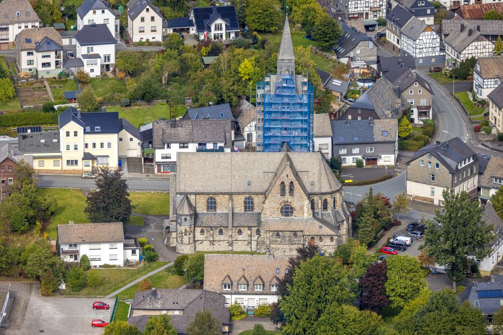 Aerial image Bestwig - Church building Sankt-Anna-church at the Kirchstrasse in Bestwig in the state North Rhine-Westphalia