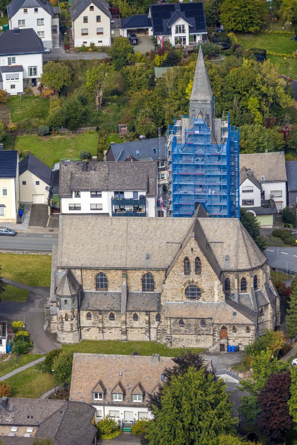 Aerial photograph Bestwig - Church building Sankt-Anna-church at the Kirchstrasse in Bestwig in the state North Rhine-Westphalia