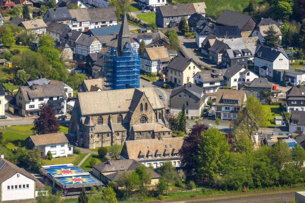 Bestwig from above - Church building Sankt-Anna-church at the Kirchstrasse in Bestwig in the state North Rhine-Westphalia