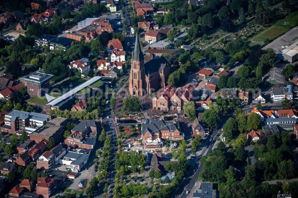 Aerial image Papenburg - Church building Sankt-Antonius-Kirche on the church street in Papenburg in the state Lower Saxony, Germany