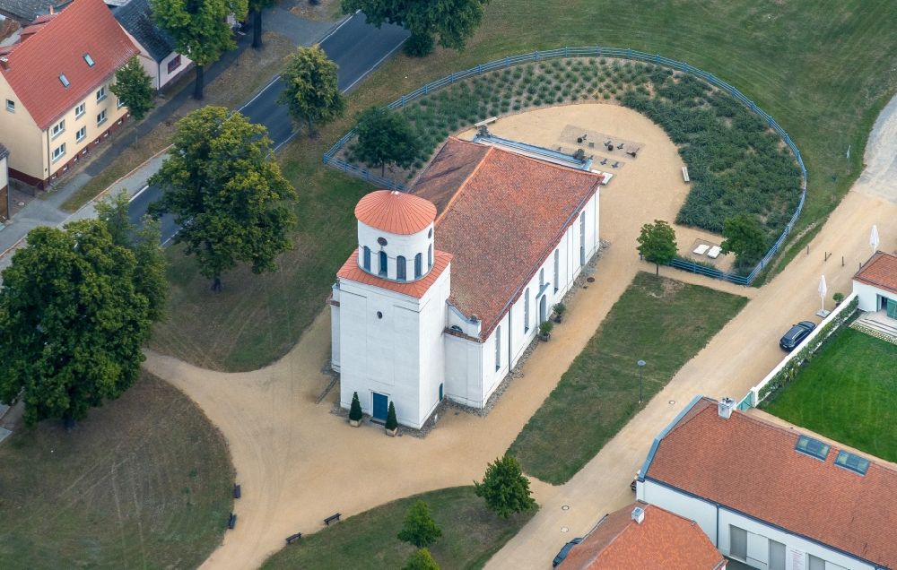 Aerial photograph Neuhardenberg - Church building of Schinkel Kirche in Neuhardenberg in the state Brandenburg, Germany