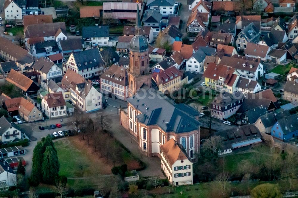 Aerial image Schuttern - Church building in Schuttern in the state Baden-Wurttemberg, Germany