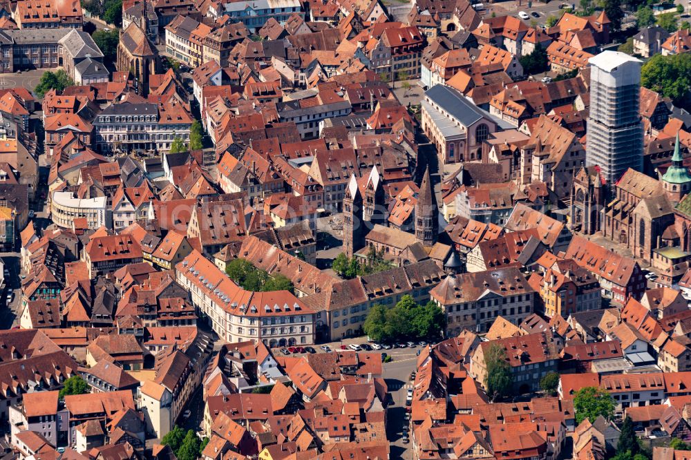 Selestat from above - Church building in Old Town- center of downtown in Selestat in Grand Est, France