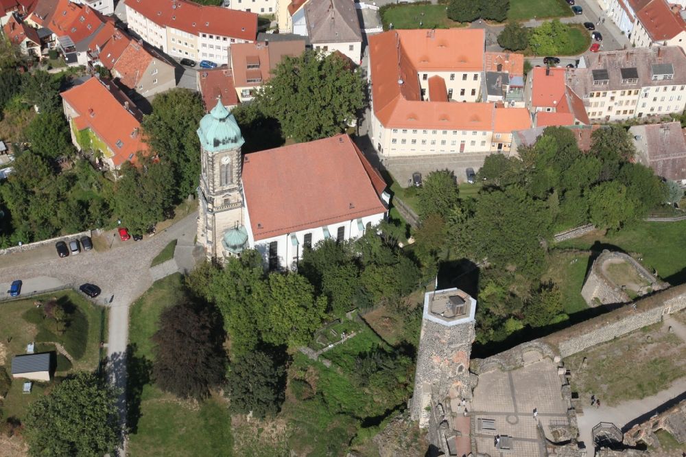 Stolpen from above - Church building in Stadtkirche Old Town- center of downtown in Stolpen in the state Saxony, Germany