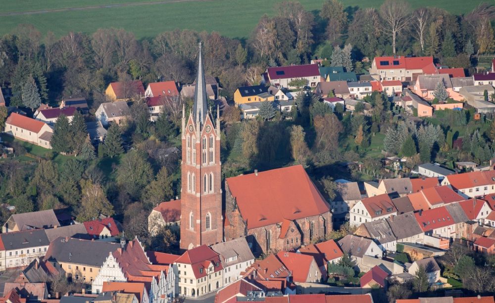 Aerial image Kemberg - Church building in Kemberg in the state Saxony-Anhalt, Germany