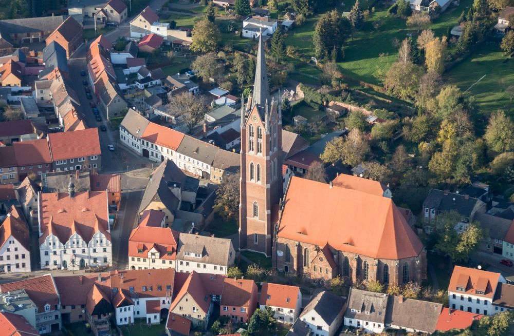 Kemberg from the bird's eye view: Church building in Kemberg in the state Saxony-Anhalt, Germany