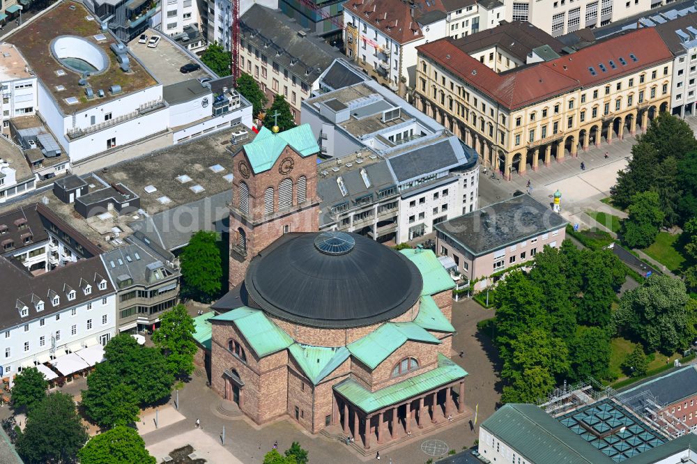 Karlsruhe from above - Church building St. Stephan on Erbprinzenstrasse in the district Innenstadt-West in Karlsruhe in the state Baden-Wurttemberg, Germany