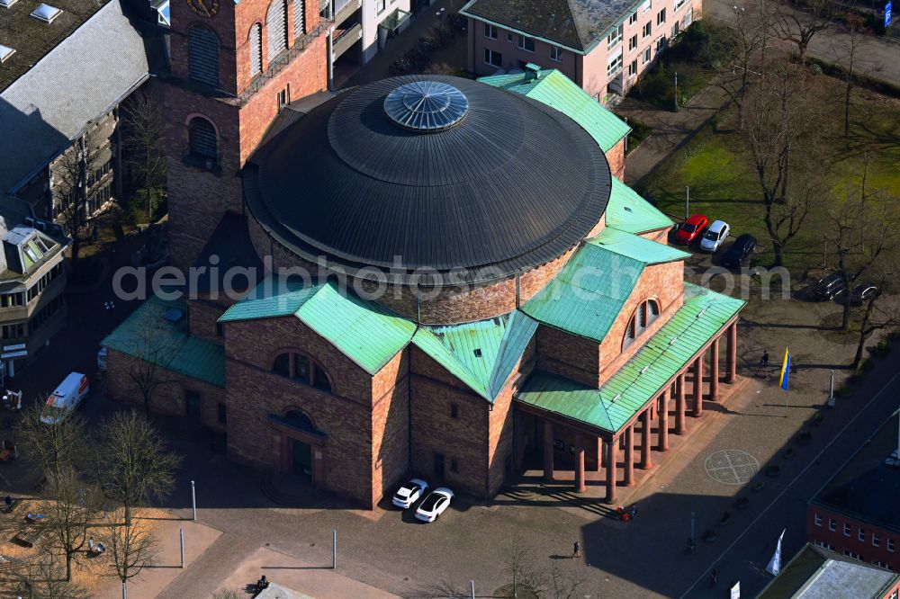 Aerial image Karlsruhe - Church building St. Stephan on Erbprinzenstrasse in the district Innenstadt-West in Karlsruhe in the state Baden-Wurttemberg, Germany