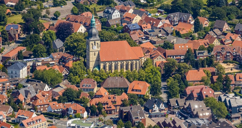 Nottuln from above - Church building in am Stiftplatz Old Town- center of downtown in Nottuln in the state North Rhine-Westphalia