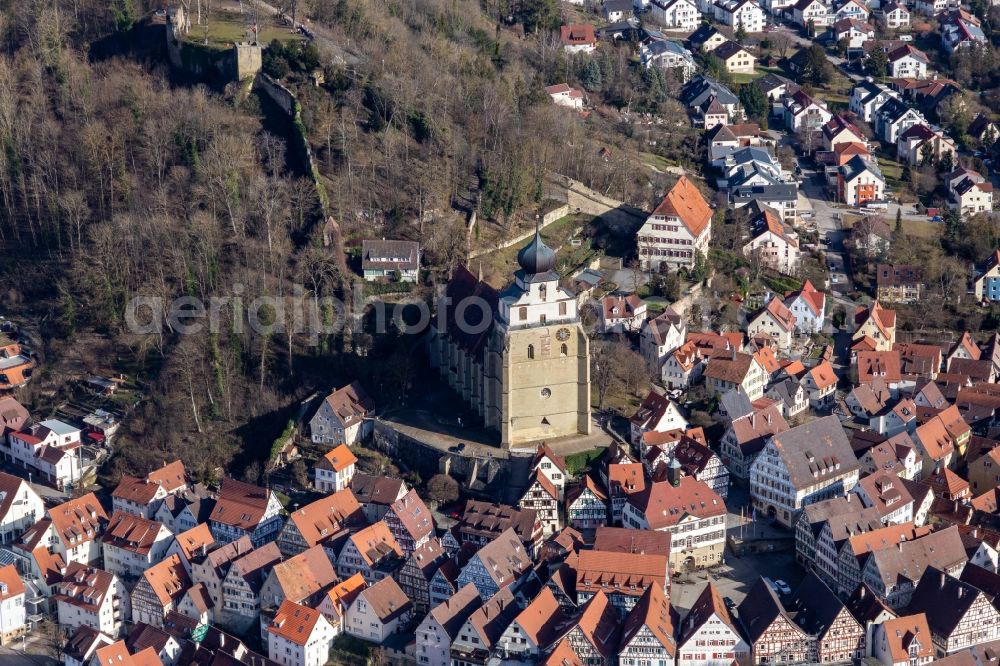 Aerial photograph Herrenberg - Church building of the Stiftskirche in Old Town- center of downtown in Herrenberg in the state Baden-Wurttemberg