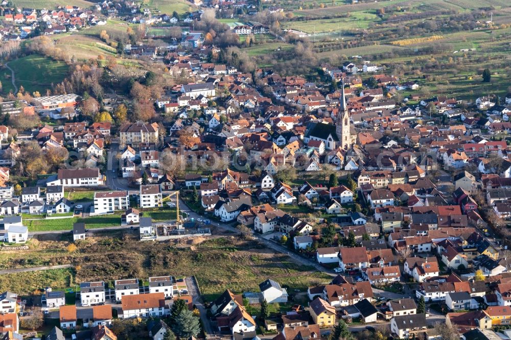 Steinbach from above - Church building of St.Jakobus in the village of in Steinbach in the state Baden-Wurttemberg, Germany