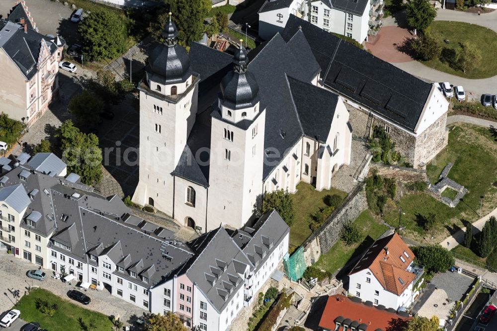 Aerial image Plauen - Church building St.Johannis in Plauen in the state Saxony, Germany