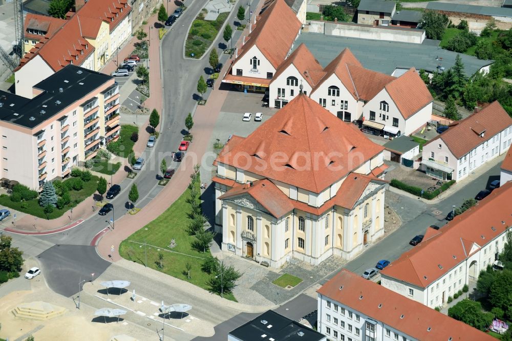 Aerial photograph Zerbst/Anhalt - Church building in St. Trinitatis on Rennstrasse Old Town- center of downtown in Zerbst/Anhalt in the state Saxony-Anhalt, Germany
