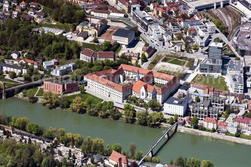 Aerial image Passau - Church building of Universitaetskirche sowie die Philosophische Fakultaet in Passau in the state Bavaria, Germany