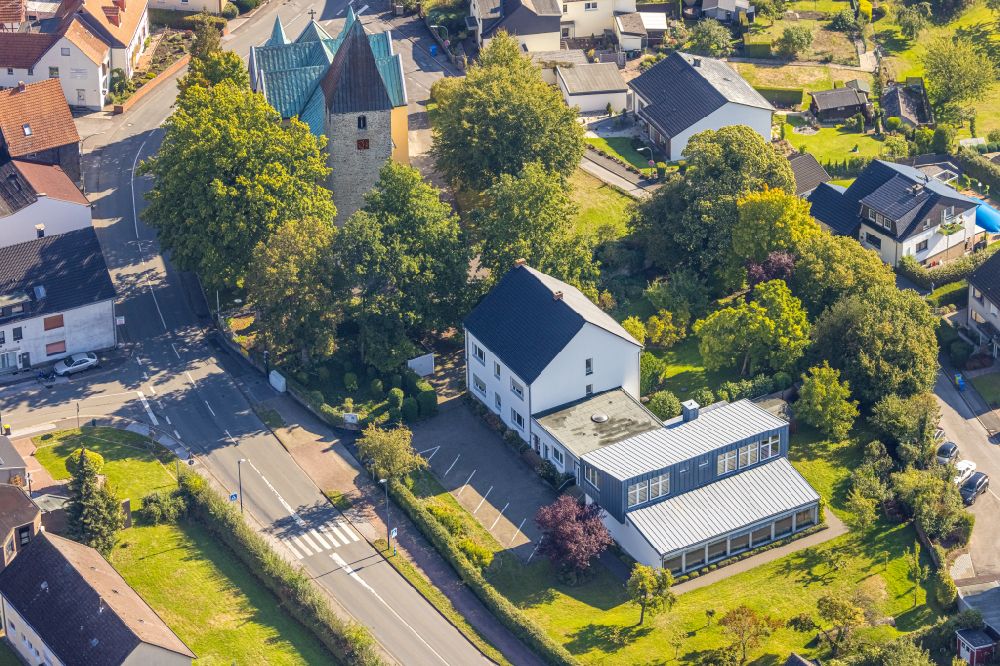 Aerial photograph Opherdicke - Church building on Unnaer Strasse in the village of in Holzwickede in the state North Rhine-Westphalia, Germany