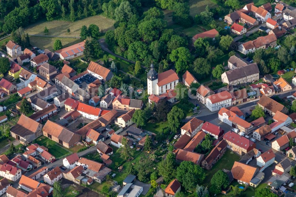 Brüheim from above - Church building of St. Vitus in the village of in Brueheim in the state Thuringia, Germany