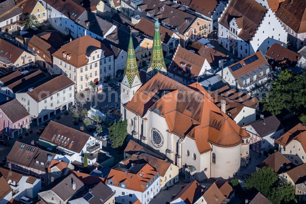 Beilngries from above - Church building in St. Walburga Old Town- center of downtown in Beilngries in the state Bavaria, Germany