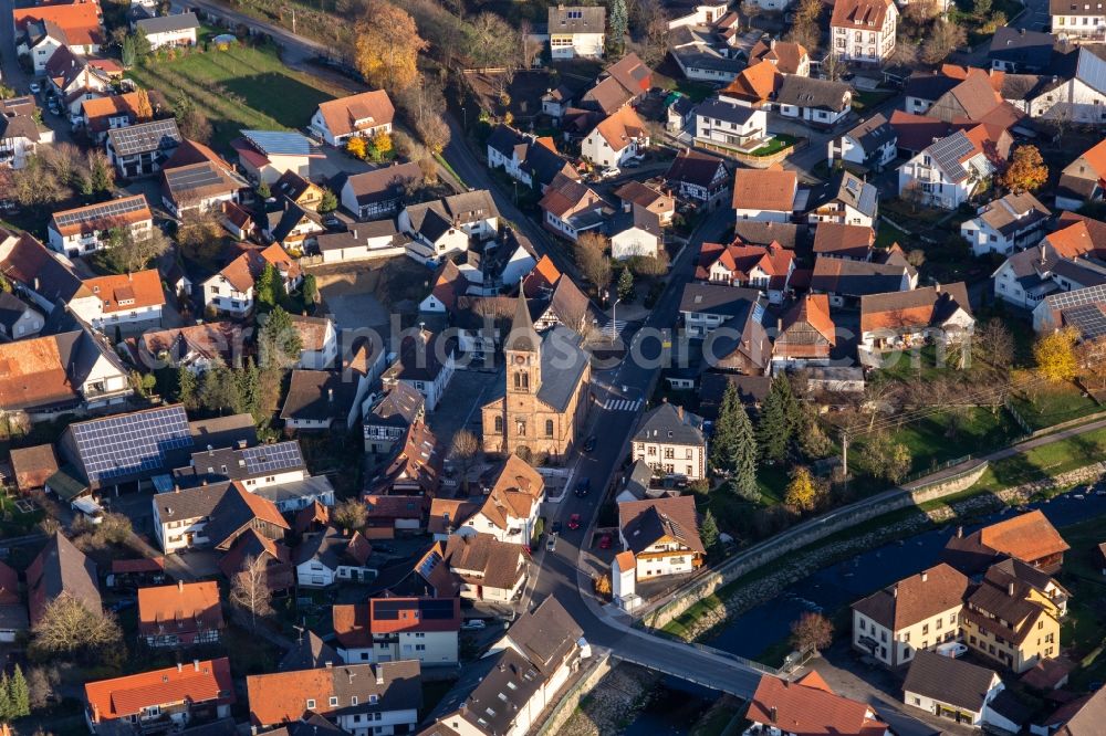 Stadelhofen from the bird's eye view: Church building of St. Wendelin in the village of in Stadelhofen in the state Baden-Wurttemberg, Germany