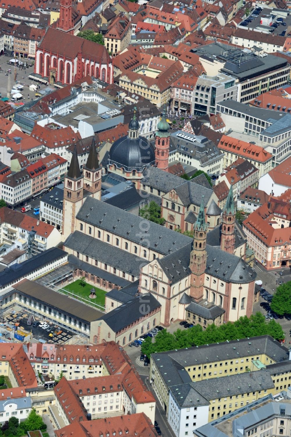 Aerial image Würzburg - Church building Catherdral of Wuerzburg in the state Bavaria