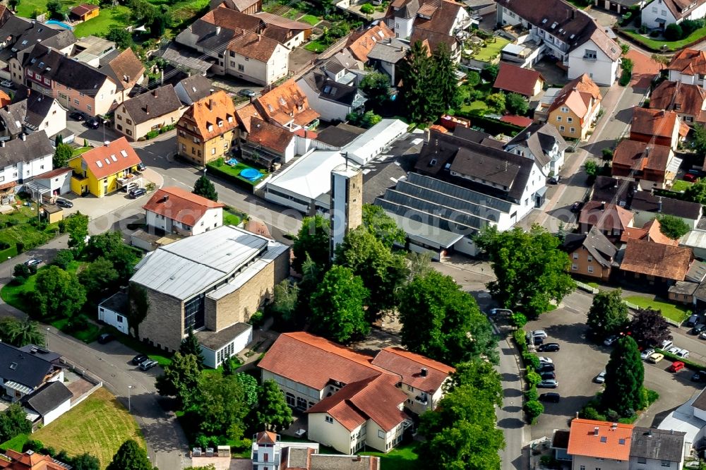Kippenheim from above - Church building in the village of in Kippenheim in the state Baden-Wurttemberg, Germany