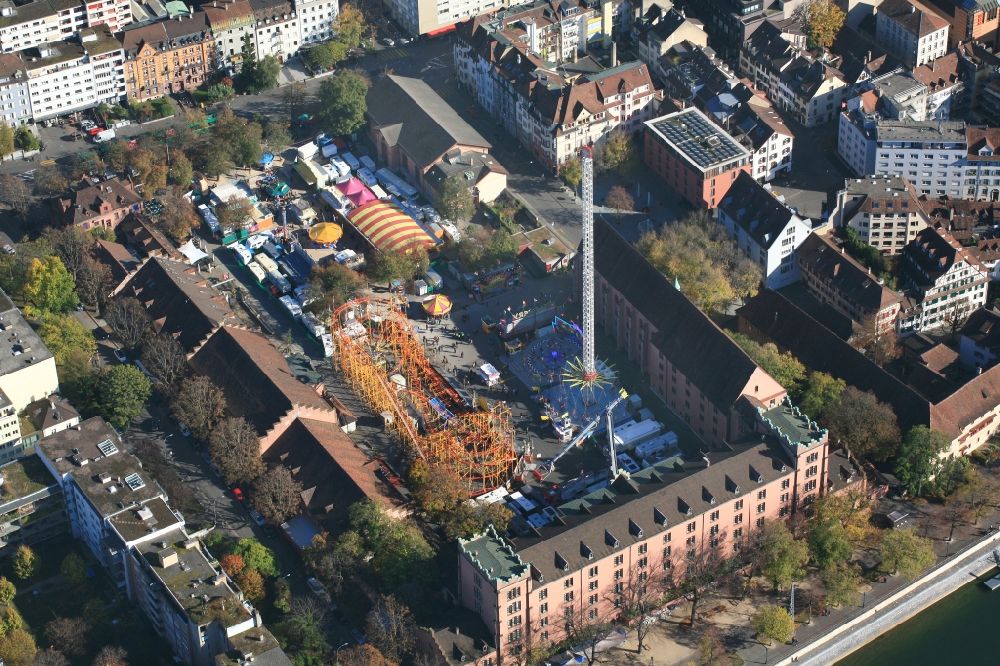 Basel from above - Fair - event location and roller coaster at festival Herbstmesse in Basel, Switzerland