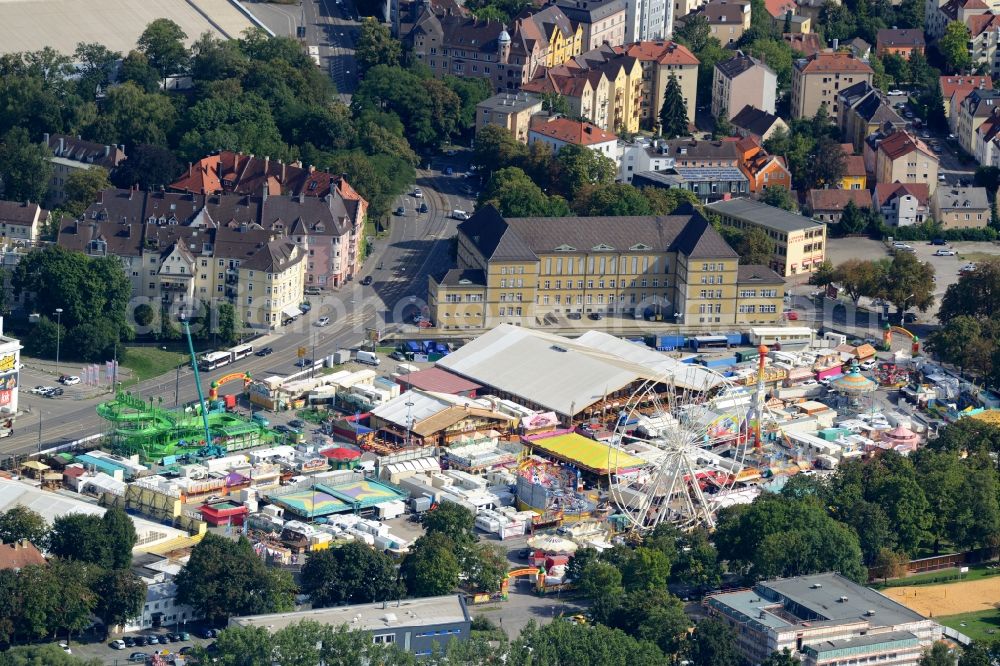 Augsburg from above - Fair - event location at festival Augsburger Plaerrer in Augsburg in the state Bavaria