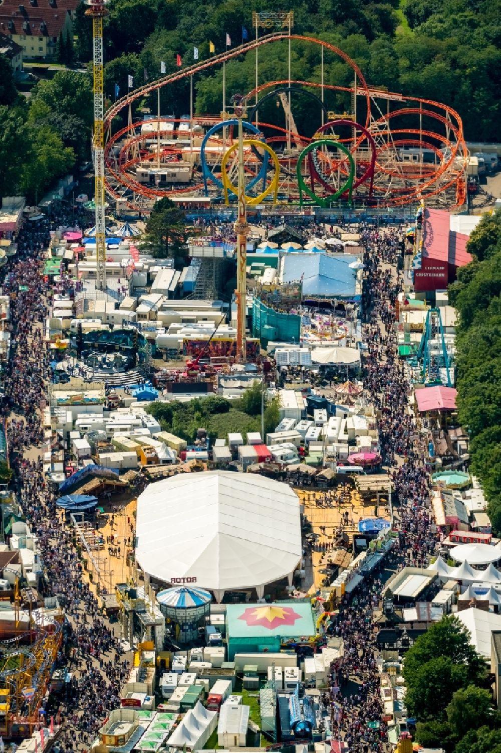 Herne from above - Fair - event location at festival Cranger Kirmes in the district Cranger in Herne in the state North Rhine-Westphalia, Germany