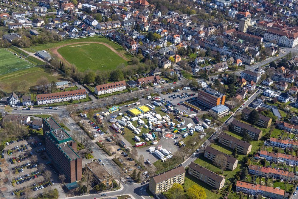 Aerial image Hagen - Fair - event location at festival Hagener Osterkirmes on Otto-Ackermann-Platz on street Rheinstrasse in the district Hagen-Mitte in Hagen at Ruhrgebiet in the state North Rhine-Westphalia, Germany