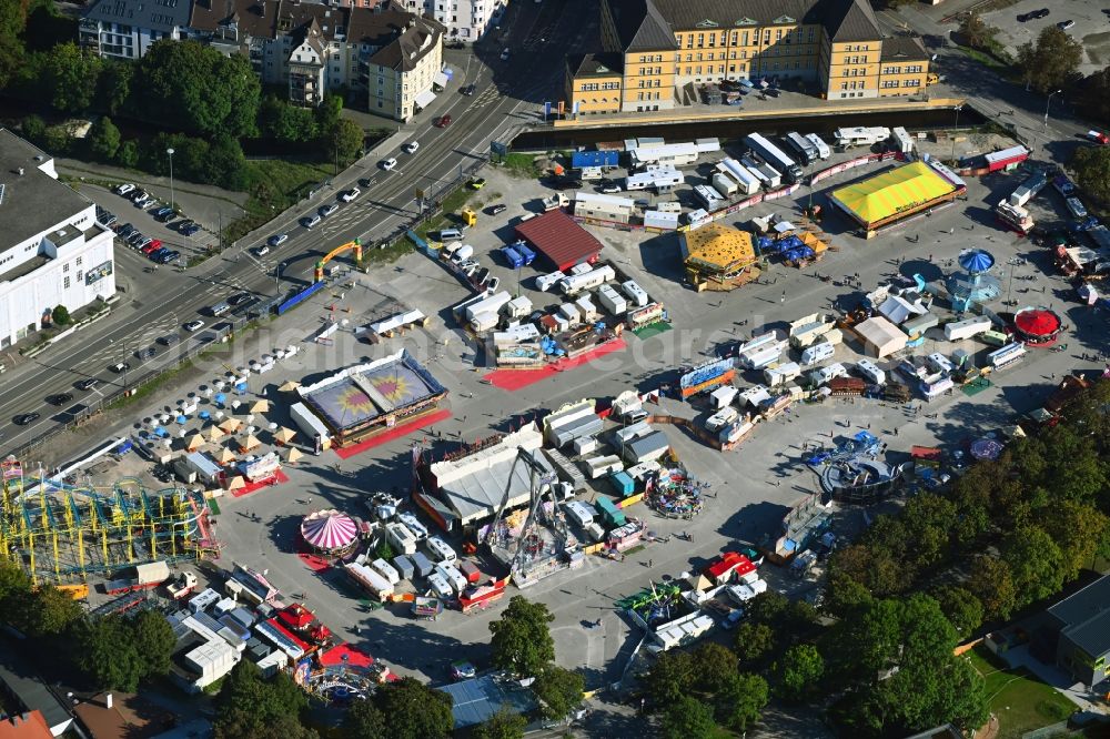 Augsburg from above - Fair - event location at festival on Plaerrer in the district Stadtjaegerviertel in Augsburg in the state Bavaria, Germany