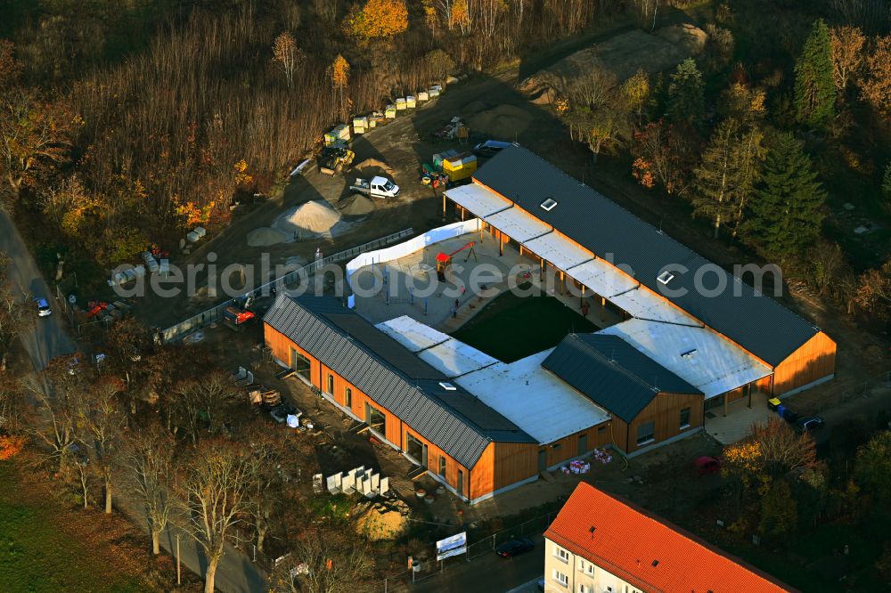 Biesenthal from the bird's eye view: New construction site for the construction of a kindergarten building and Nursery school in Biesenthal in the state Brandenburg, Germany
