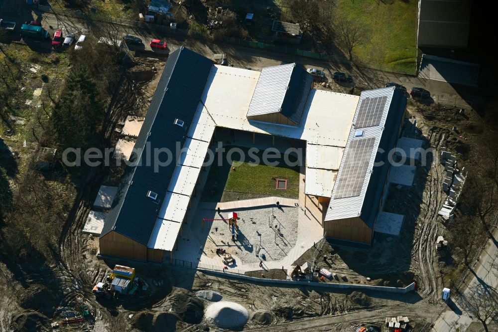 Aerial image Biesenthal - New construction site for the construction of a kindergarten building and Nursery school in Biesenthal in the state Brandenburg, Germany