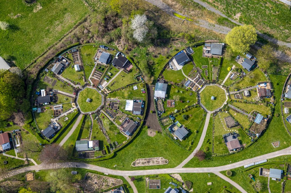 Aerial image Dortmund - allotment gardens and cottage settlement of Kleingartenanlage Mellmausland in Dortmund at Ruhrgebiet in the state North Rhine-Westphalia, Germany