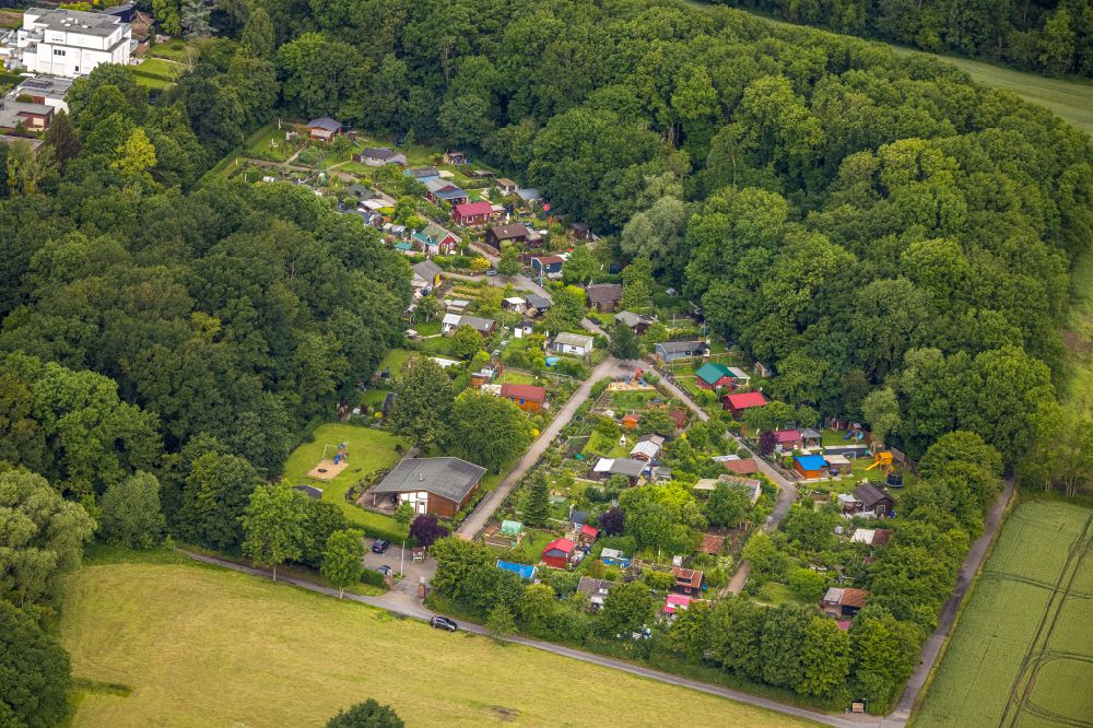 Rhynern from above - Allotment gardens and cottage settlement in Rhynern at Ruhrgebiet in the state North Rhine-Westphalia, Germany