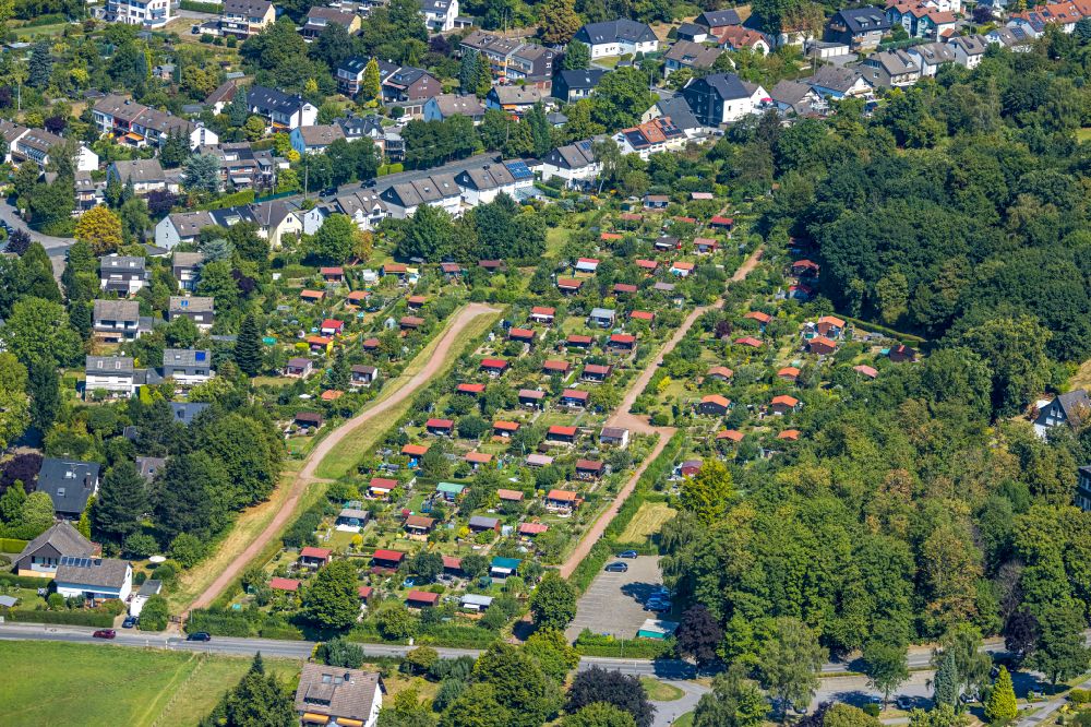Witten from the bird's eye view: Allotment gardens and cottage settlement in Witten at Ruhrgebiet in the state North Rhine-Westphalia, Germany